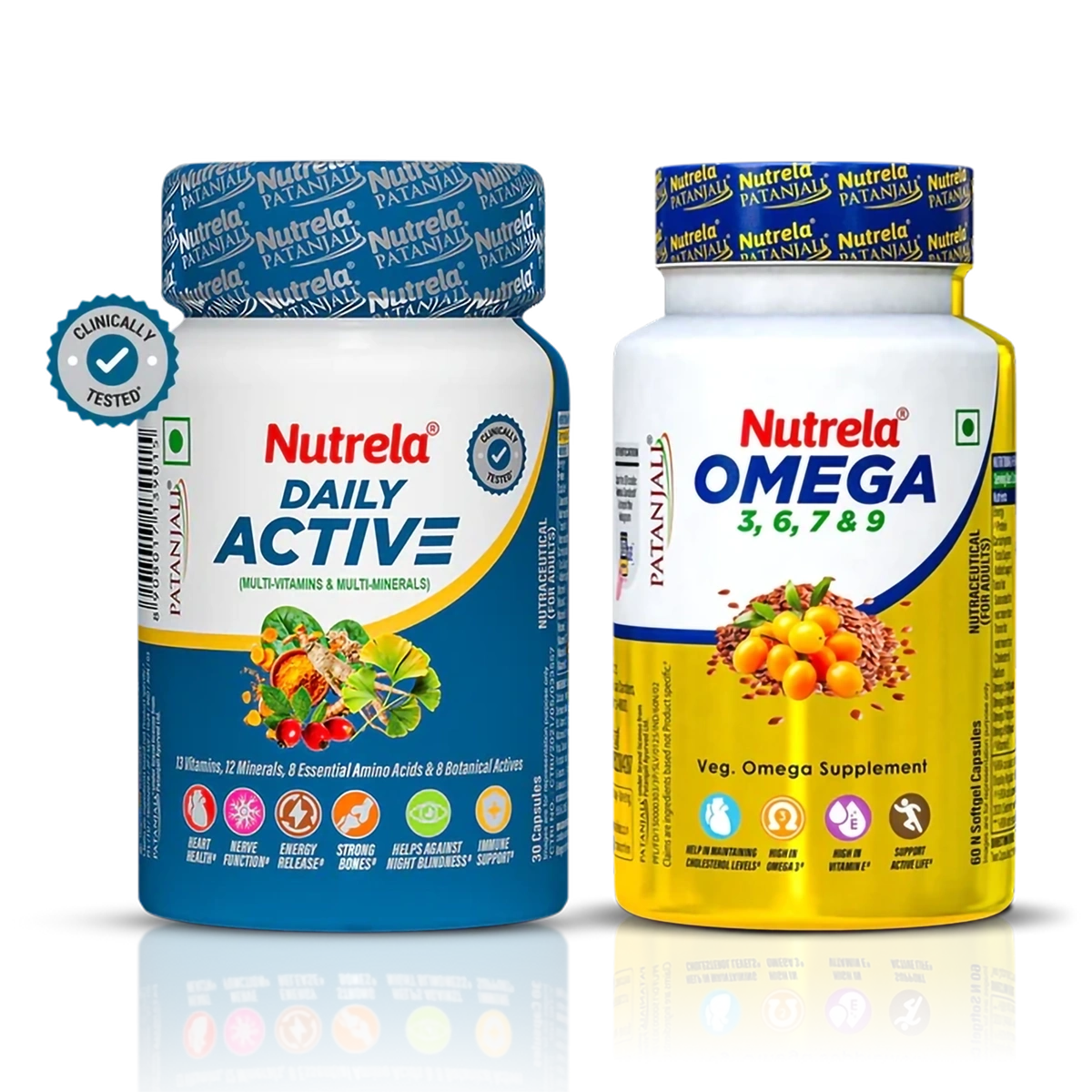 Combo Patanjali Nutrela Daily Active + Omega 3 Softgel Capsule
