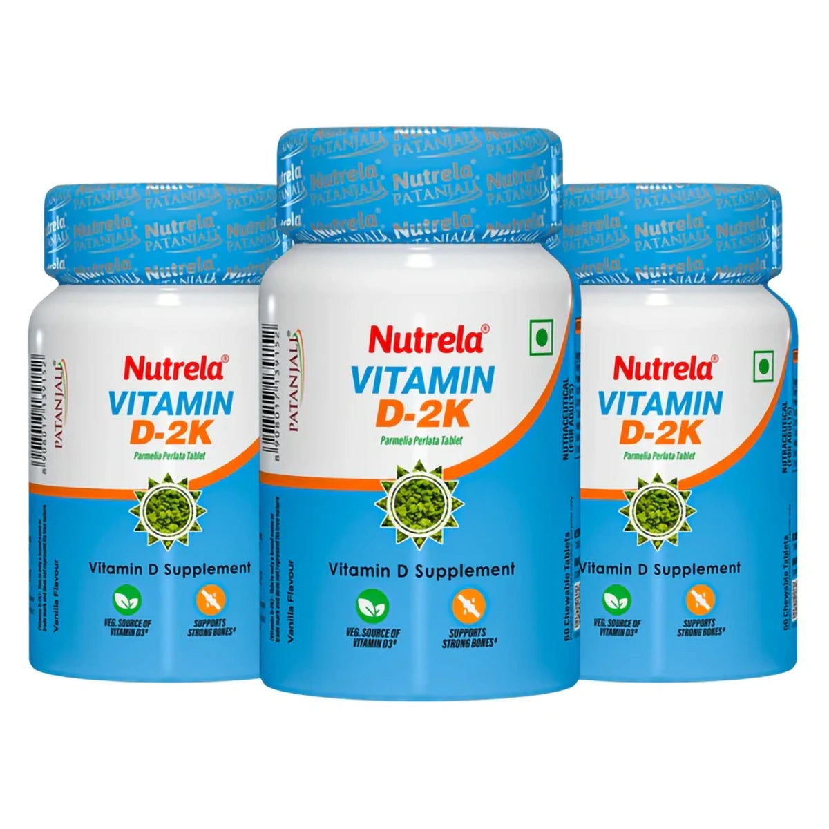 Patanjali Nutrela Vitamin D2K Natural - 60 Chewable Tablets for Men & Women - Vanilla Flavor