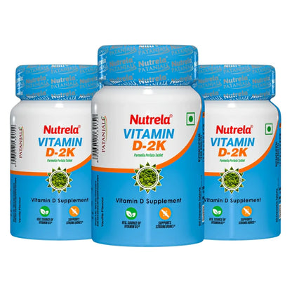 Patanjali Nutrela Vitamin D2K Natural - 60 Chewable Tablets for Men & Women - Vanilla Flavor