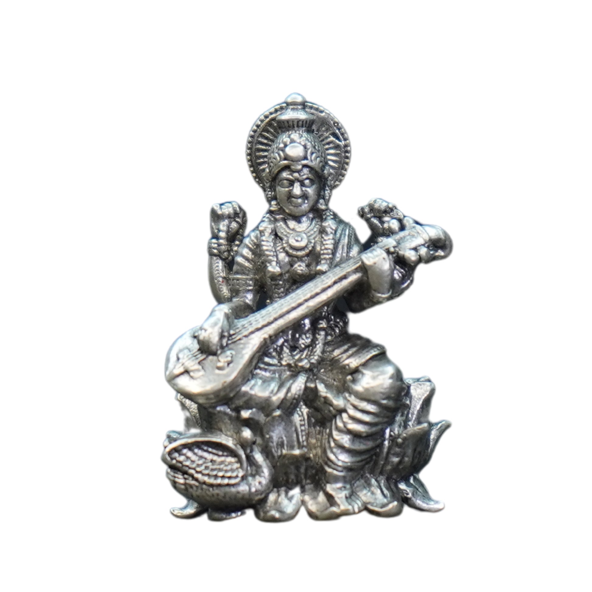 Mahita Collections Pure Silver Antique Saraswathi Devi Sitting On Lotus 14.34G