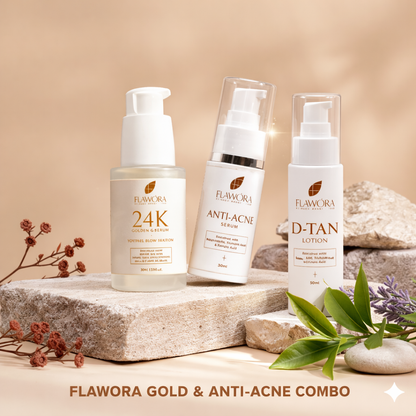Flawora D-TAN, Anti Acne and 24K Gold Serum-Bridal Glow Kit