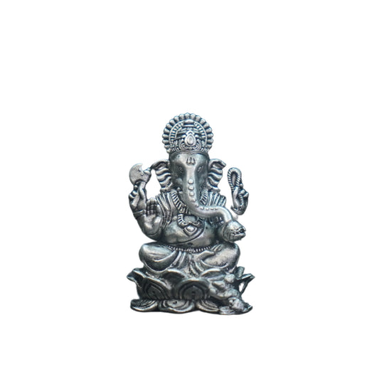 Mahita Collections Pure Silver Antique Ganesh Idol Sitting On Lotus 27.27G