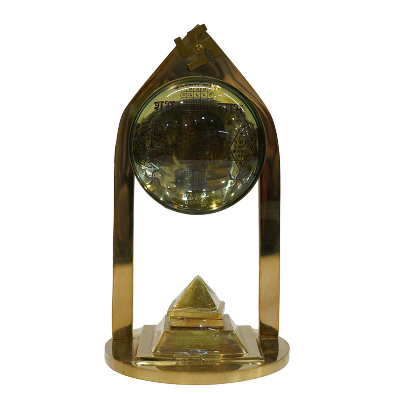 Brass Vastu Pyramid & Shri Yantra with Magnifying Glass 775g