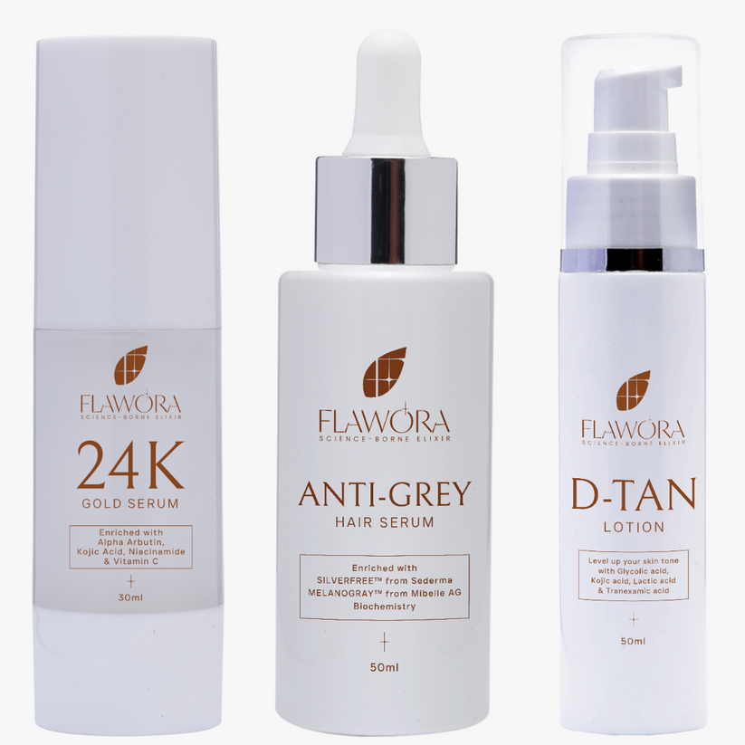 Flawora Anti grey, DTAN & 24K Gold Serum Combo of 3