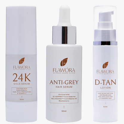 Flawora Anti grey, DTAN & 24K Gold Serum Combo of 3
