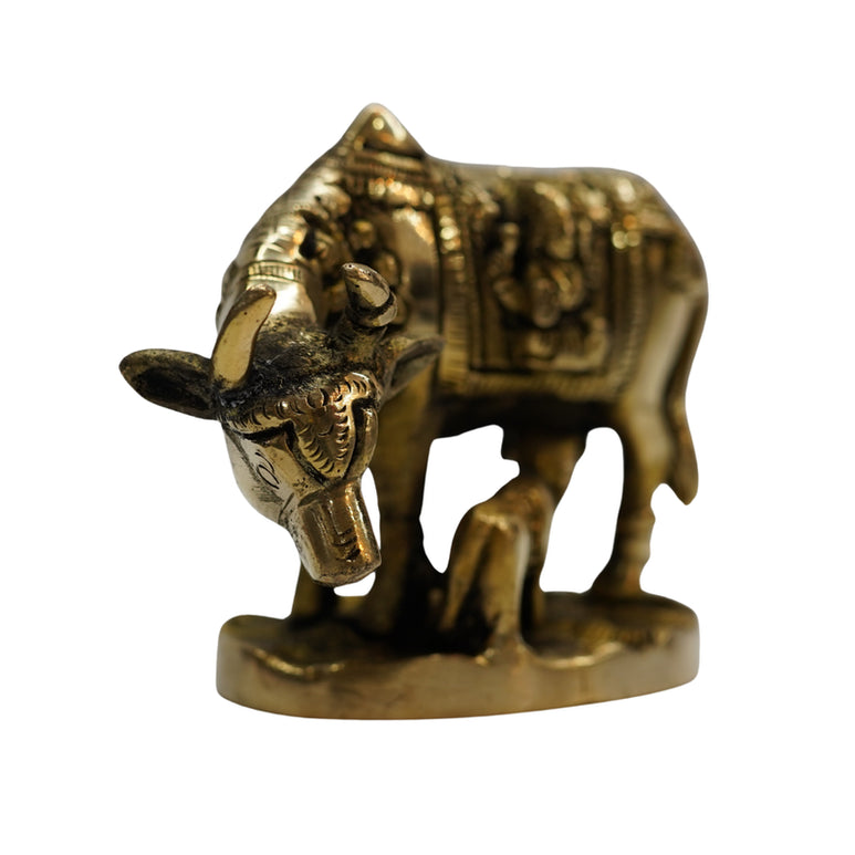 Brass Kamdhenu Cow and Calf Sculpture 929g