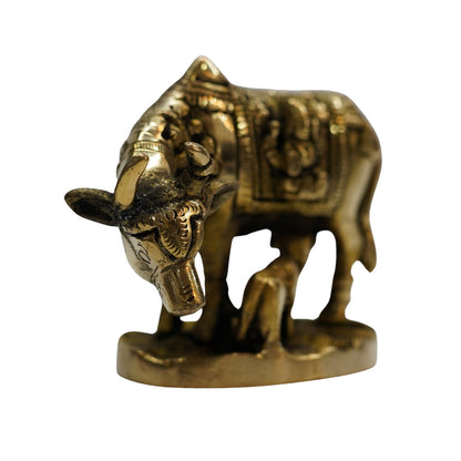 Brass Kamdhenu Cow and Calf Sculpture 929g