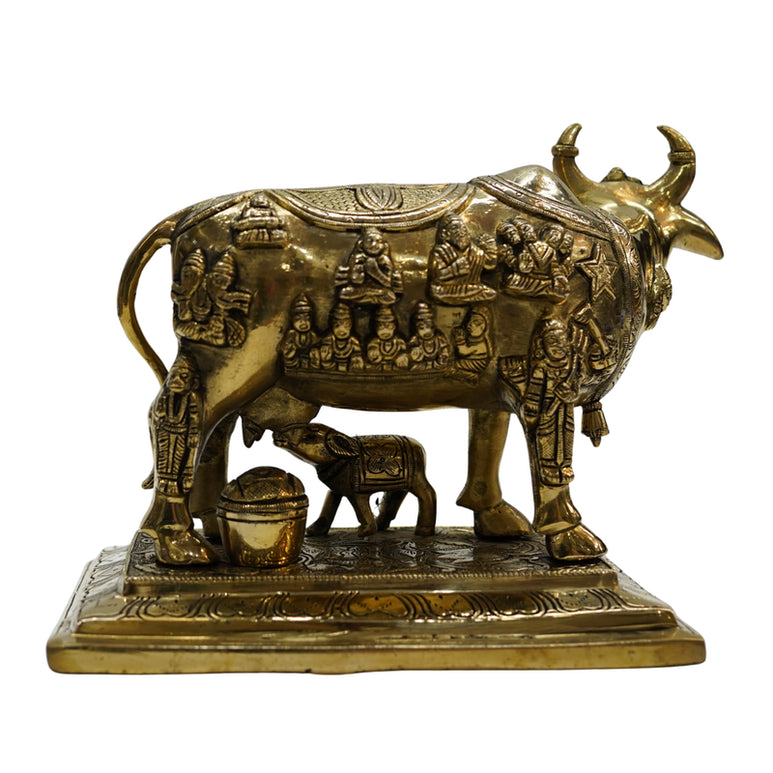 Brass Kamdhenu Cow with Calf Idol 4552g
