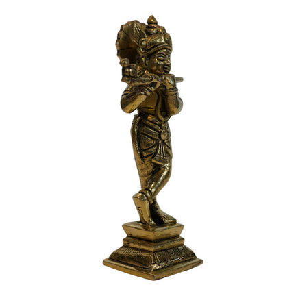 Brass Lord Krishna Playing Flute Statue 538g