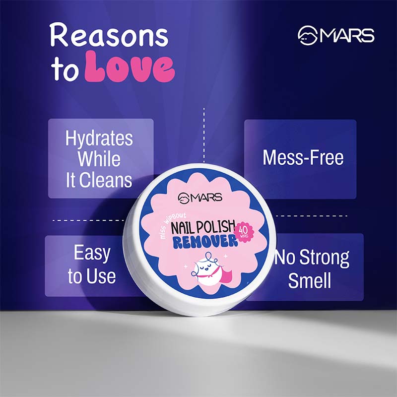 Mars Miss Wipe out| Acetone-Free Nail Polish Remover Wipes