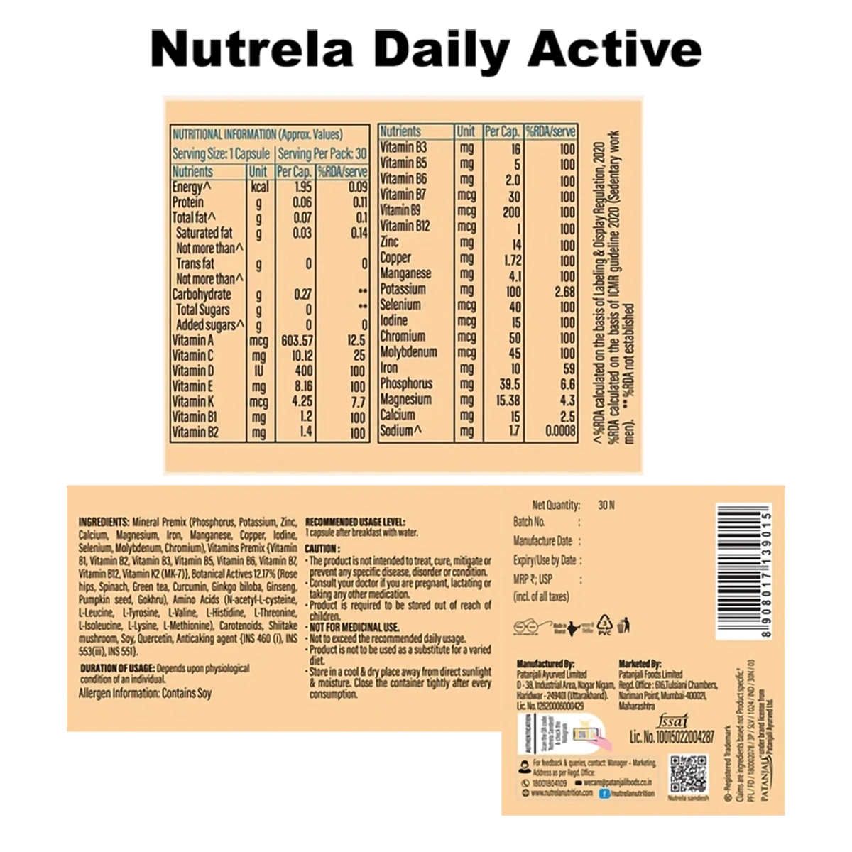Combo Patanjali Nutrela Daily Active + Omega 3 Softgel Capsule