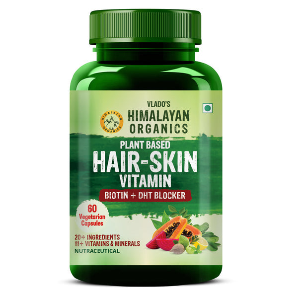 Himalayan Organics Plant Based Hair-Skin Vitamin Biotin + DHT Blocker Veg Capsules