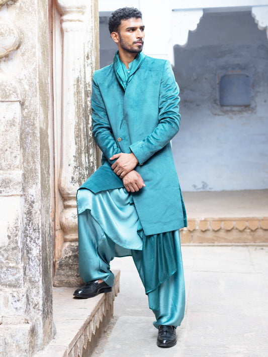 VASTRAMAY Men's Sea Green Combo Set With Dupatta