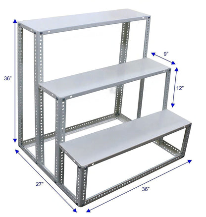 3 Steps Golu Stand 3 feet Width of MS Steel Metal with Powder Coating for Navarathri Kolu Padi Removable Slotted Angle Display Rack Dismantlable Off White Color - PUSHMYCART