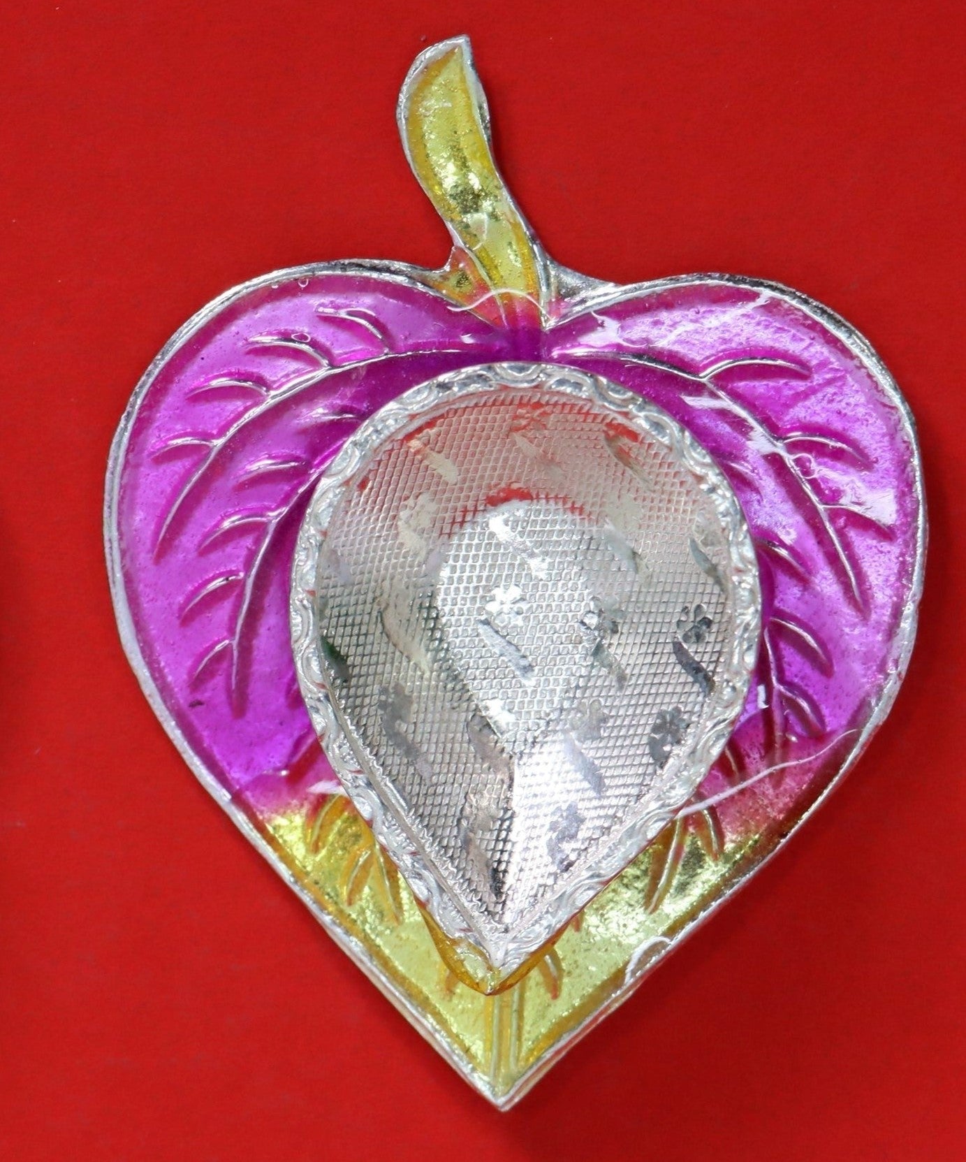 Pure Silver Peepal Leaf Pattern Fancy Diya