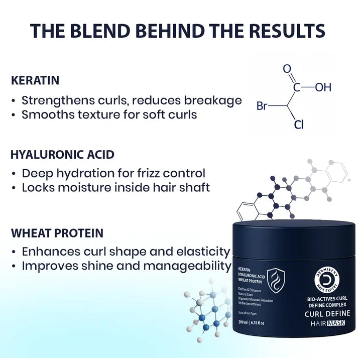 Dermistry Curl Define Hair Mask | Keratin, Hyaluronic & Wheat Protein