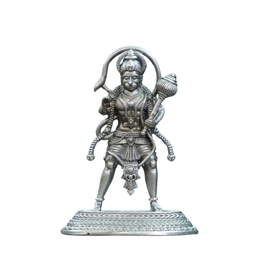 Mahita Collections Pure Silver Antique Hanuman Idol Standing With Mala 22.85G