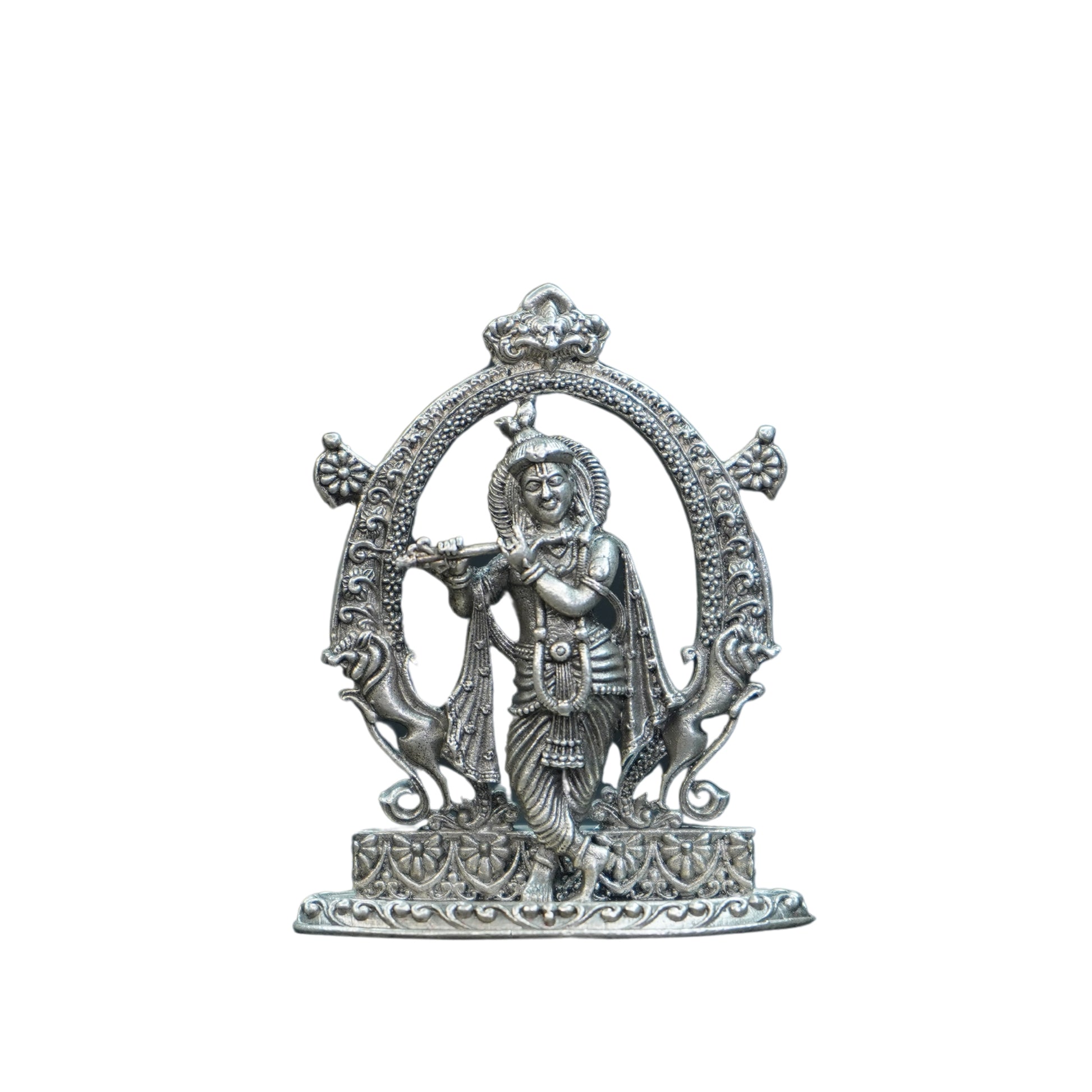 Mahita Collections Pure Silver Antique Krishna Idol With Frame 30.93G