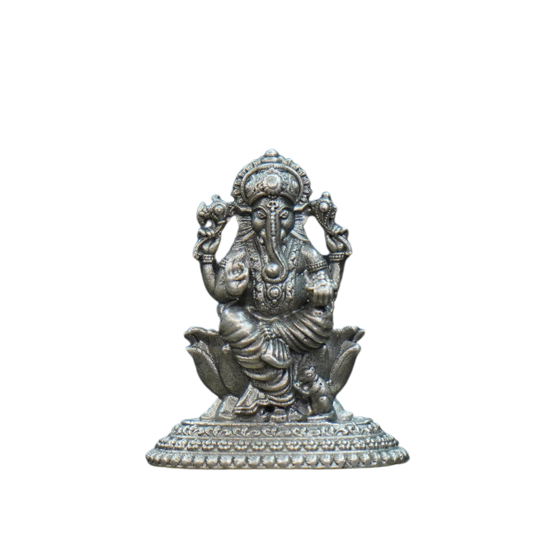 Mahita Collections Pure Silver Antique Ganesh Sitting On Lotus 12.11G