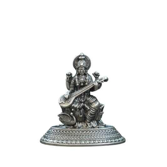 Mahita Collections Pure Silver Antique 2D Saraswathi Idol 14.75