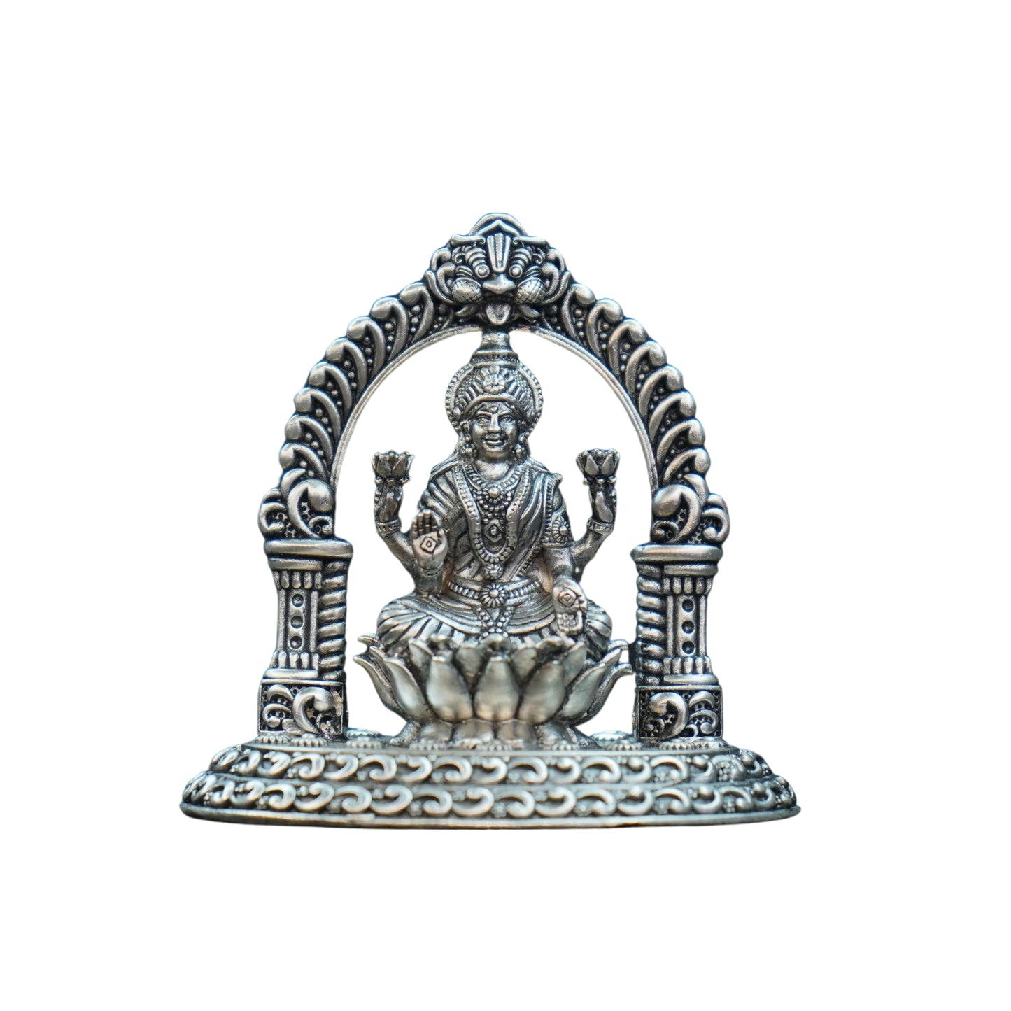 Mahita Collections Pure Silver Antique Laxmi Devi Sitting On Lotus With Frame 63.18G