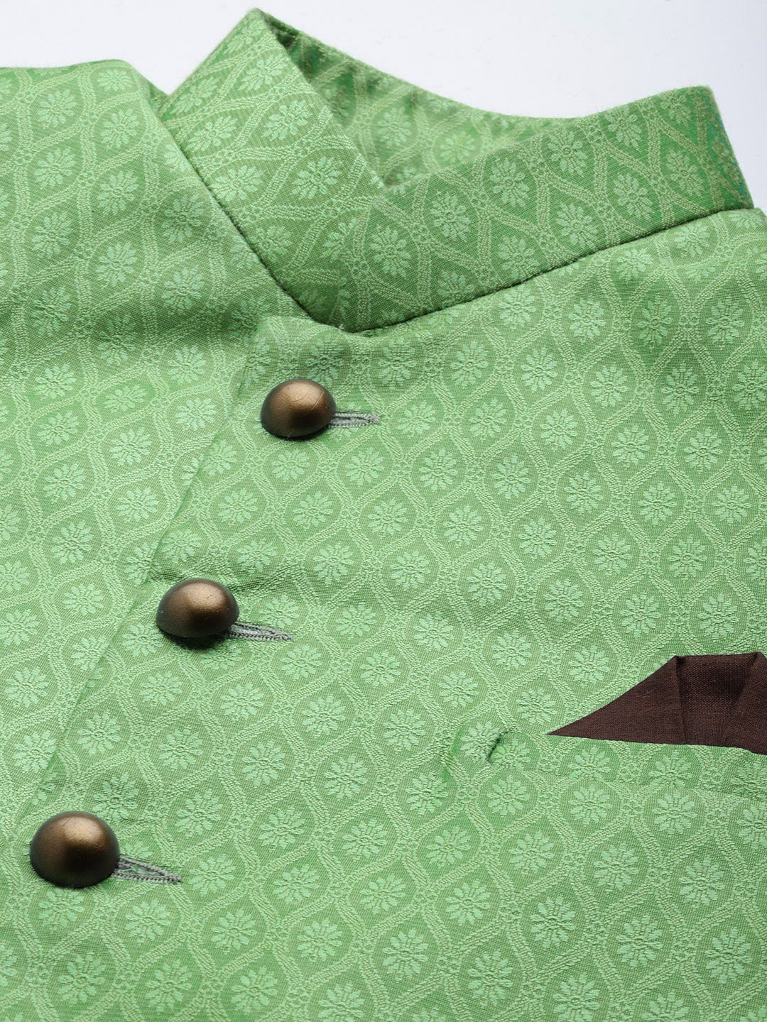 Vastramay  Men's Green And Coffee Silk Blend Sherwani Set