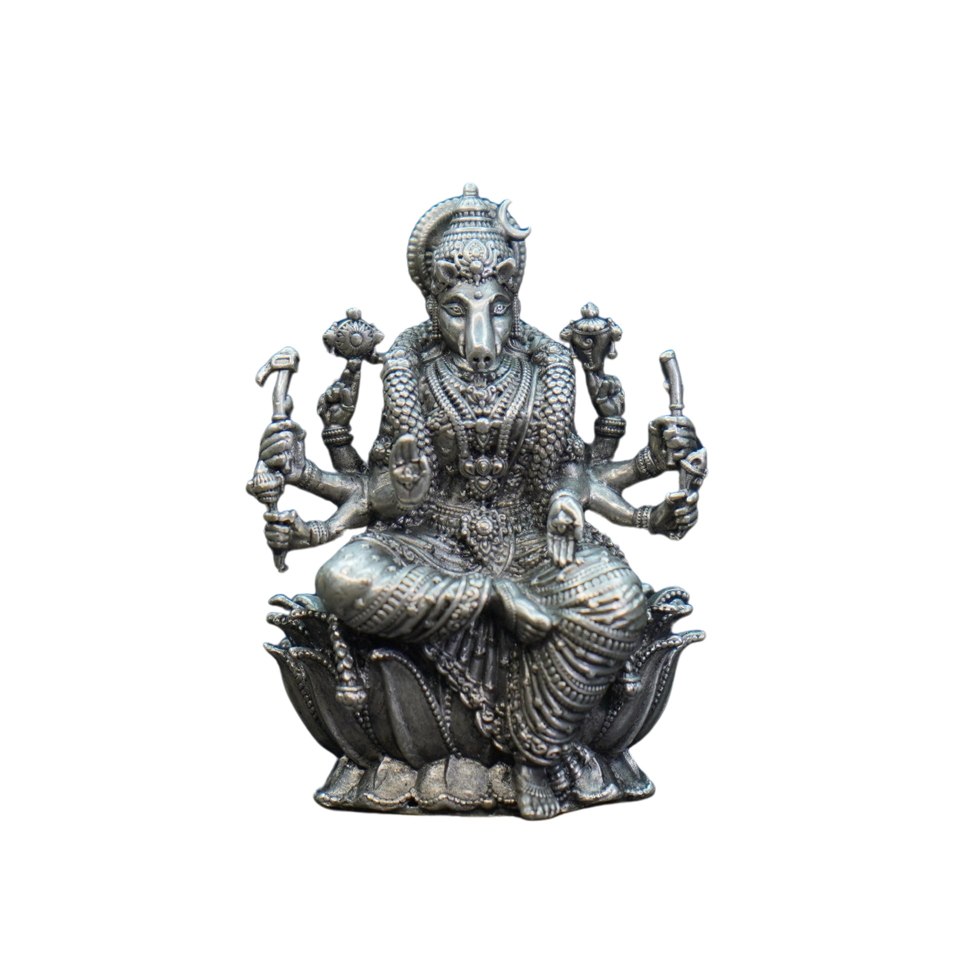 Mahita Collections Pure Silver Antique Varahi Devi Sitting On Lotus Small 55.345G