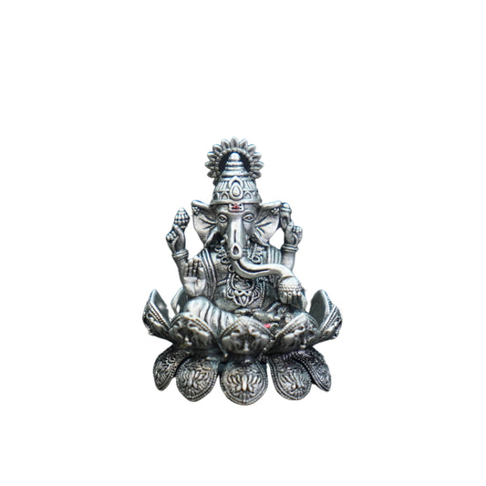 Mahita Collections Pure Silver Antique Lotus Ganesh Left Trunk Small Sitting 23.74G