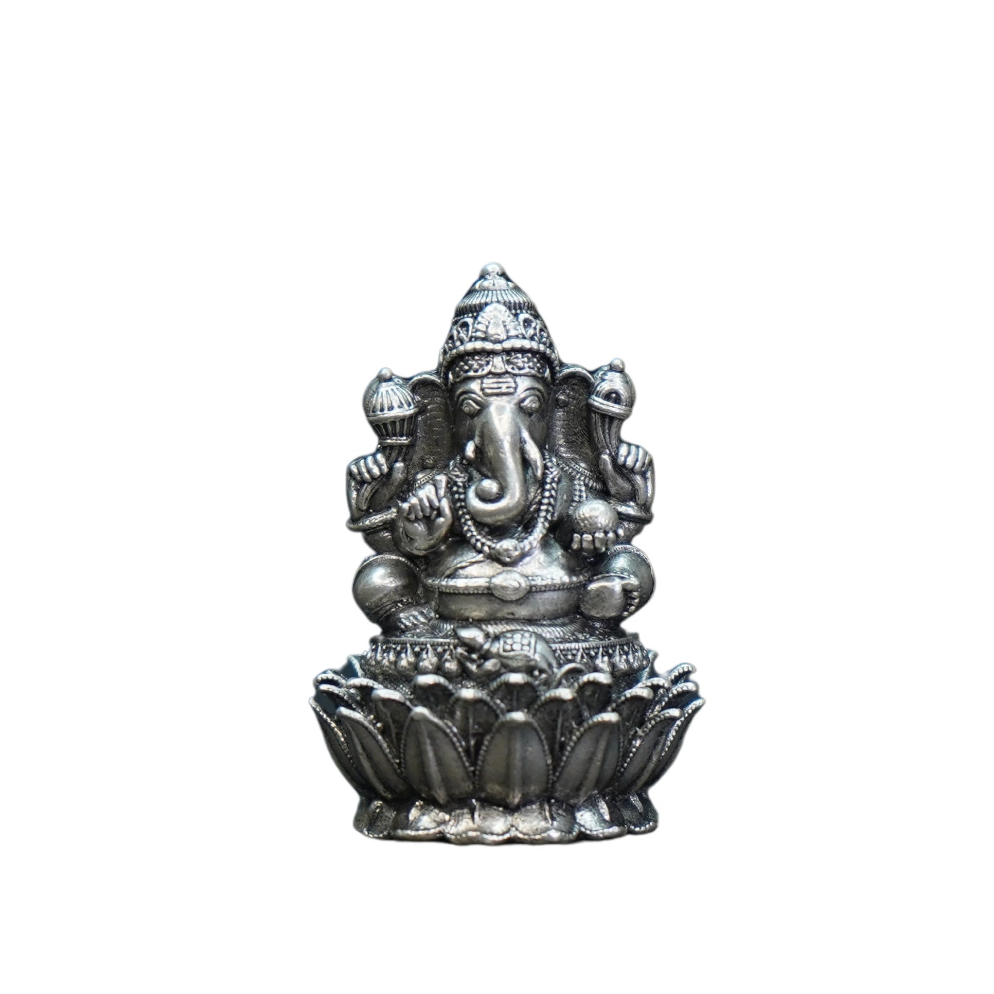 Mahita Collections Pure Silver Antique Padmam Ganesh Right Trunk Sitting Big 19.78G