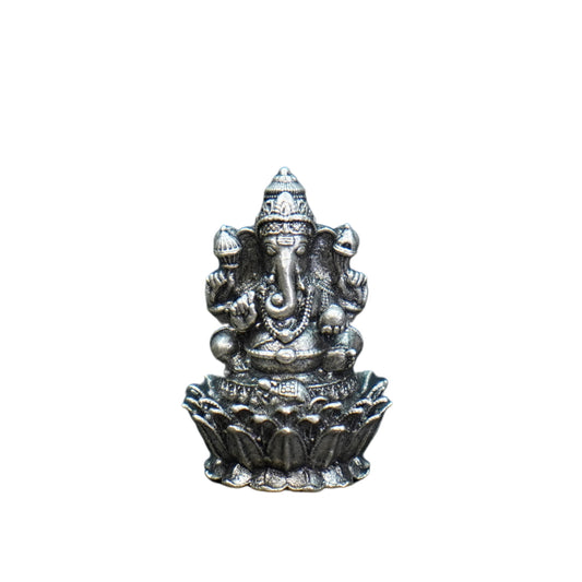 Mahita Collections Pure Silver Antique Padmam Ganesh Right Trunk Sitting Small 18.76G