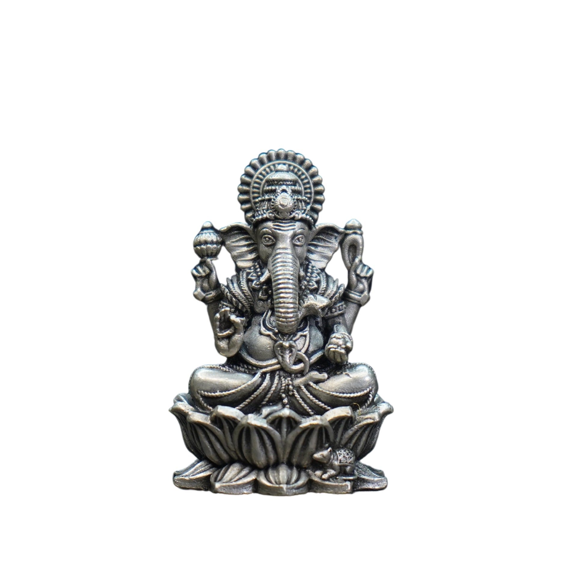 Mahita Collections Pure Silver Antique Lotus Ganesh Sitting 39.50G