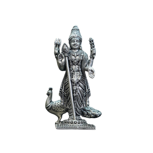 Mahita Collections Pure Silver Antique Murugan With Peacock 100.01G