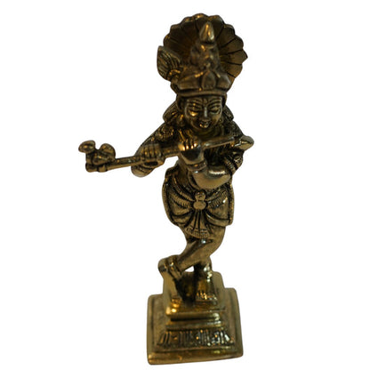 Brass Lord Krishna Playing Flute Statue 538g