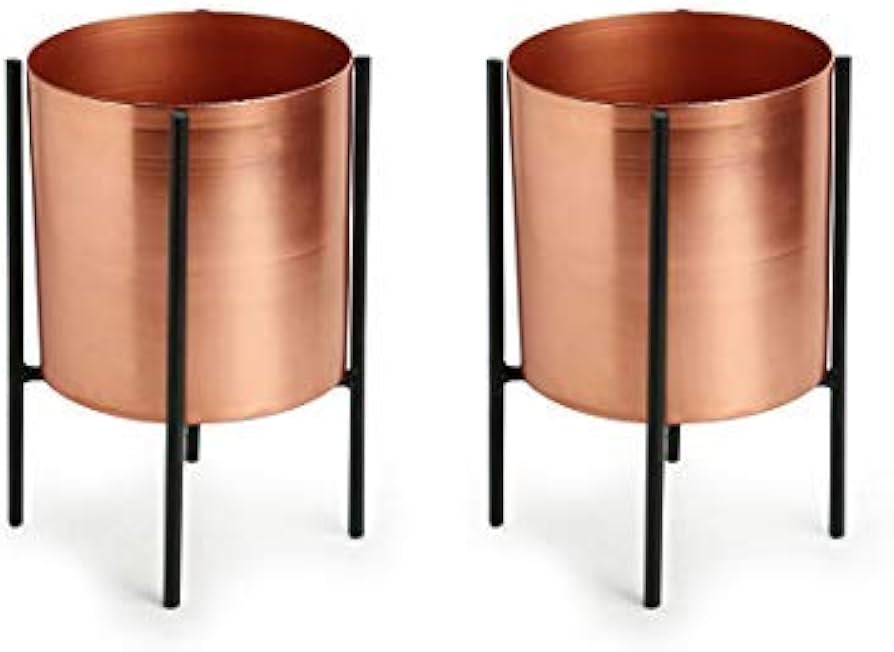 Prakruthi Copper Cylindrical Table Planters & Pot for Living Room with Iron Crossed pot