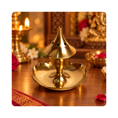 Mahita Collections Traditional Brass Round Incense Holder
