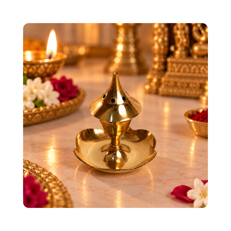 Mahita Collections Traditional Brass Round Incense Holder