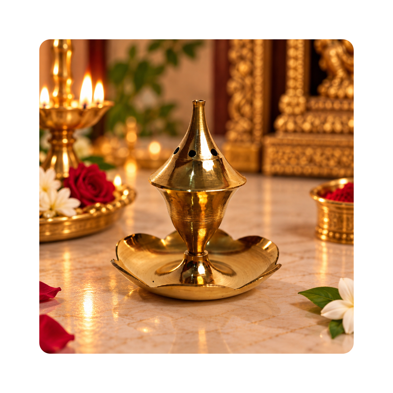 Mahita Collections Traditional Brass Round Incense Holder