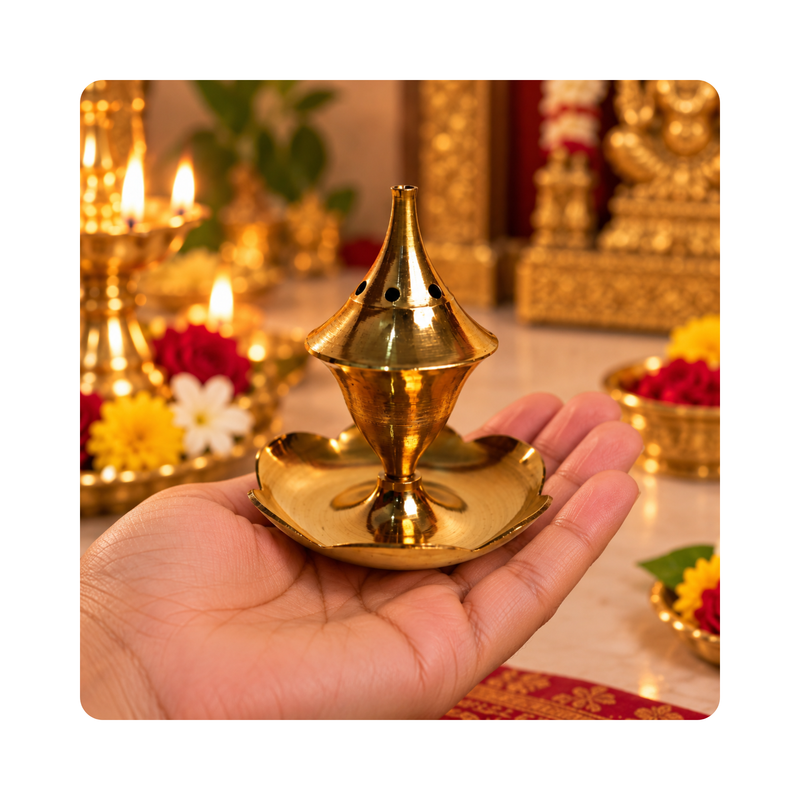 Mahita Collections Traditional Brass Round Incense Holder