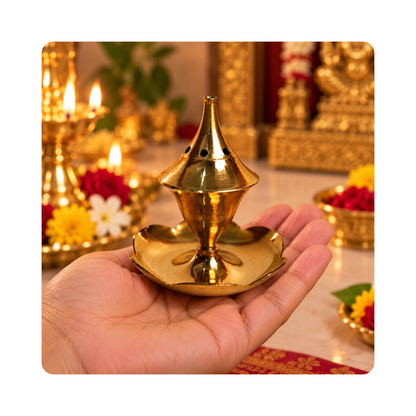 Mahita Collections Traditional Brass Round Incense Holder
