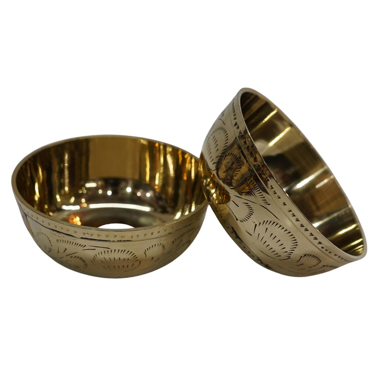 Brass Floral Etching Bowl for Dining & Pooja (Pack of 2) 282g