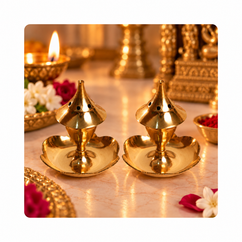 Mahita Collections Traditional Brass Round Incense Holder