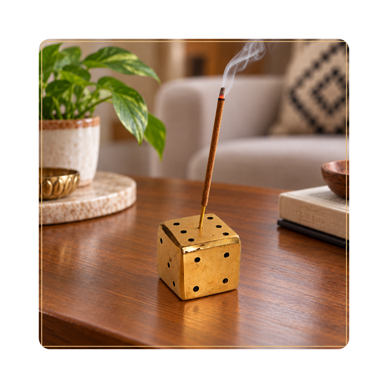 Mahita Collections Brass Dice Incense Holder Agarbatti Stand