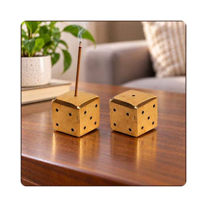 Mahita Collections Brass Dice Incense Holder Agarbatti Stand
