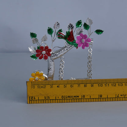 Pure Silver Enamel Jhula Set With Krishna