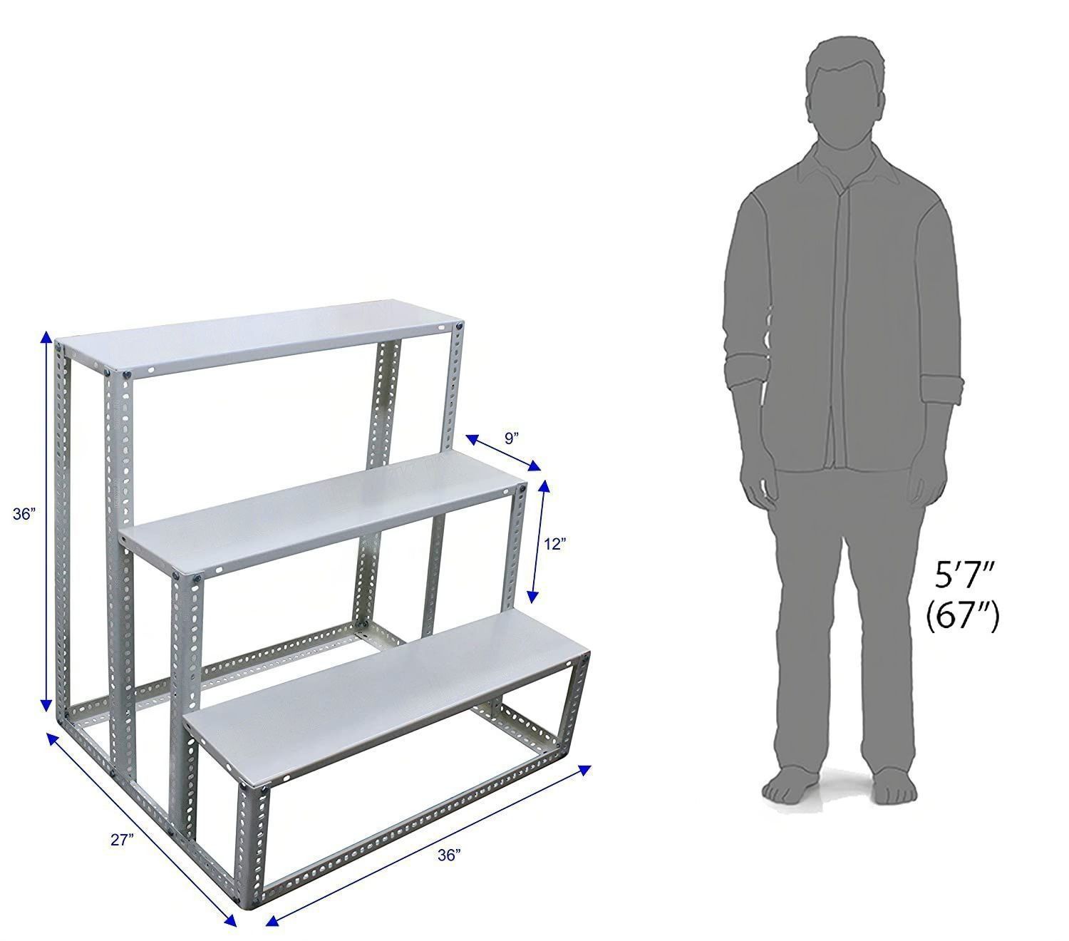 3 Steps Golu Stand 3 feet Width of MS Steel Metal with Powder Coating for Navarathri Kolu Padi Removable Slotted Angle Display Rack Dismantlable Off White Color - PUSHMYCART