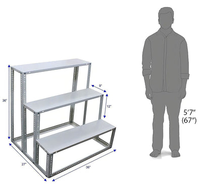 3 Steps Golu Stand 3 feet Width of MS Steel Metal with Powder Coating for Navarathri Kolu Padi Removable Slotted Angle Display Rack Dismantlable Off White Color - PUSHMYCART