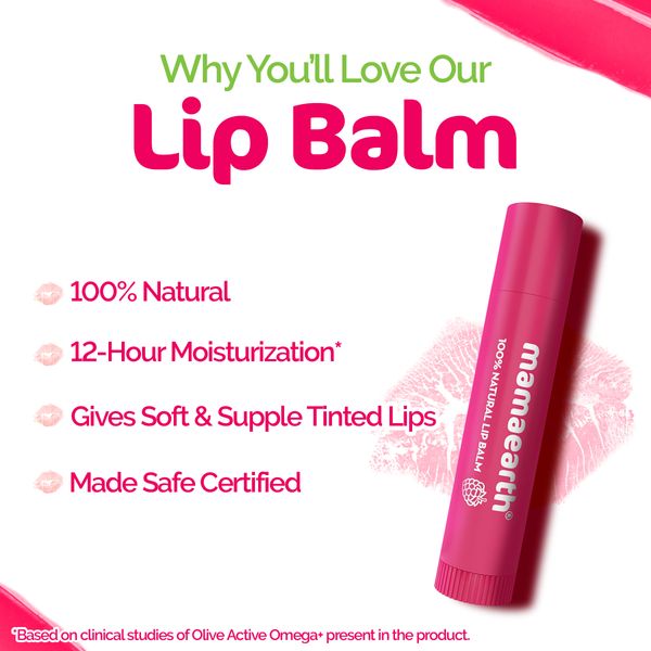 Mamaearth Vitamin E and Raspberry Tinted 100% Natural Lip Balm