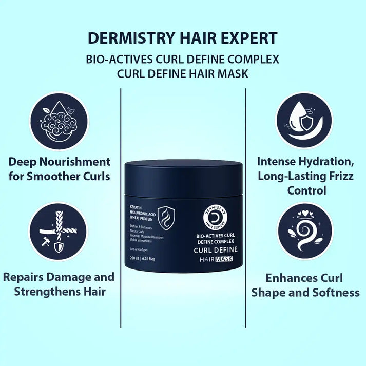Dermistry Curl Define Hair Mask | Keratin, Hyaluronic & Wheat Protein