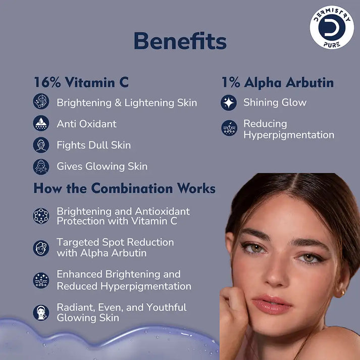 Dermistry 16% Vitamin C + 1% Alpha Arbutin Serum for Glow
