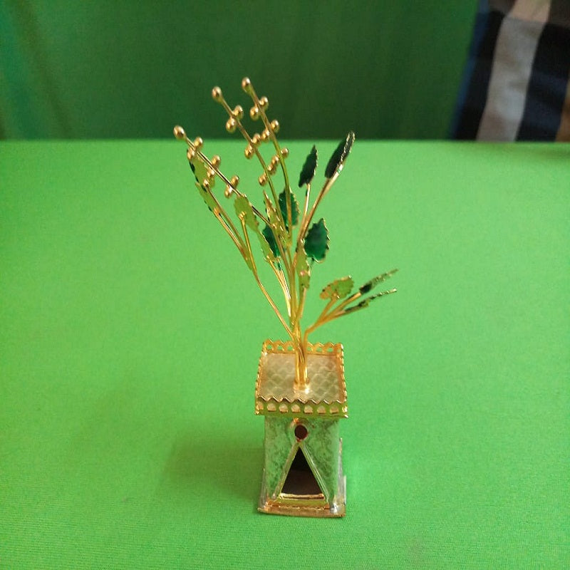 Pure Silver With Gold Coated Tulsi Plant 28 grams, 4"H